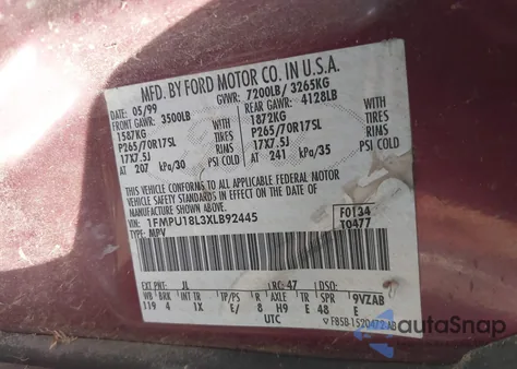 1999 Ford Expedition Eddie Bauer/Xlt из США, поврежденный, VIN 1FMPU18L3XLB92445